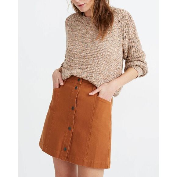 Madewell Dresses & Skirts - MADEWELL Womens Skirt Size 8 Burnt Sienna Snap Button Front A-Line Mini Academia